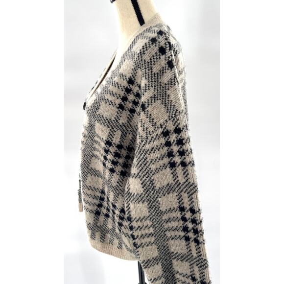 Rails Reese Black Oatmeal Plaid Cardigan Sweater Beige Wool Knit Cardi L - Picture 2 of 7